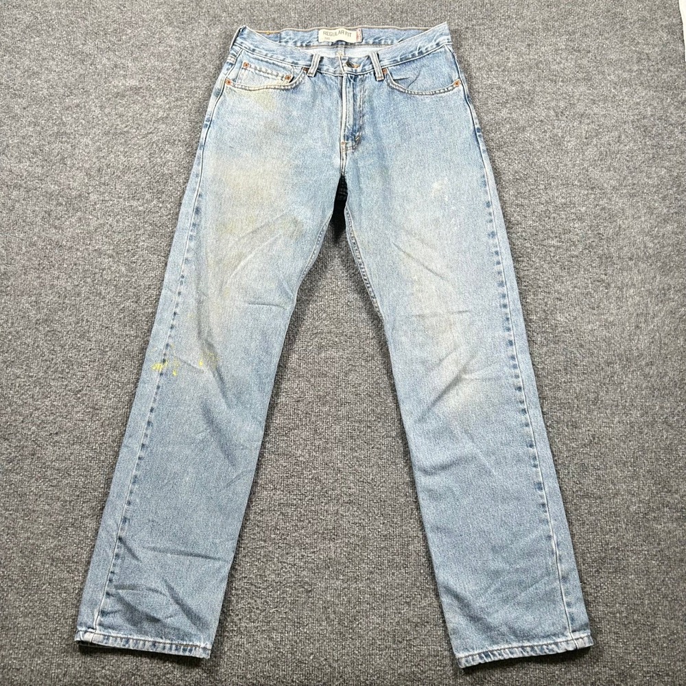 Levis Jeans Mens Size 33 Light Wash 505 Regular Straight Distressed Paint Stains